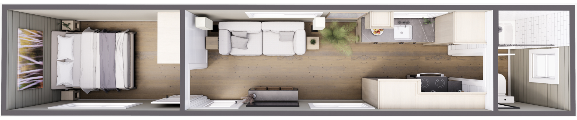 The Pioneer 1 Bedroom Home Floor Plan (Top View)