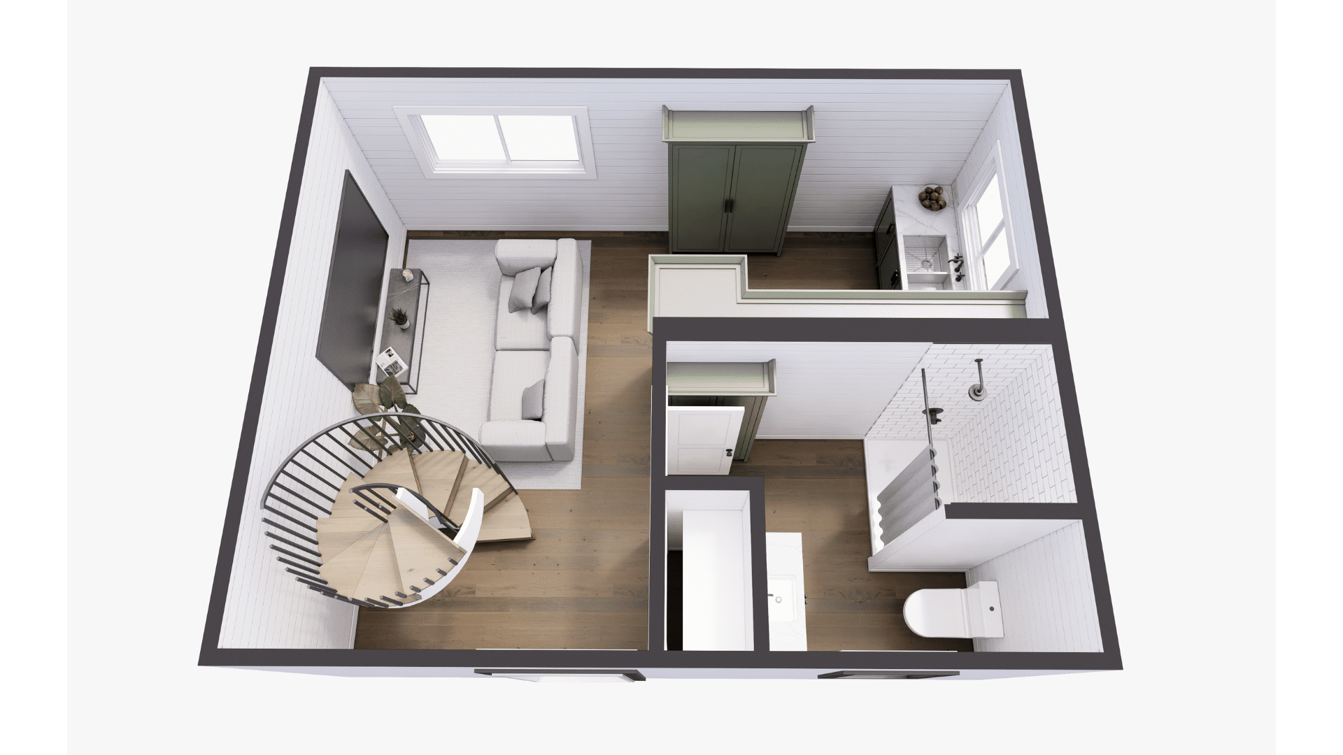 An example floor plan of The Short Stack, a two story shipping container home
