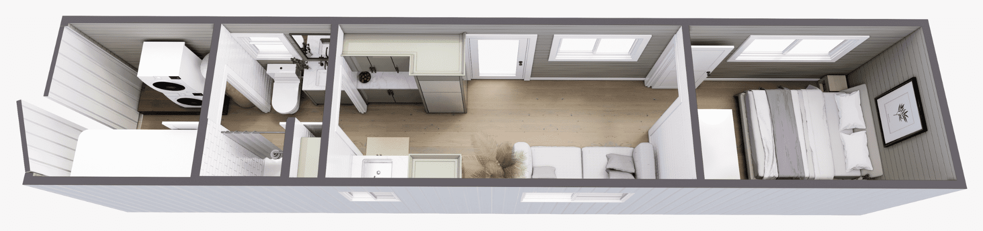 An example of a floor plan for The Hideaway, an off-grid container home